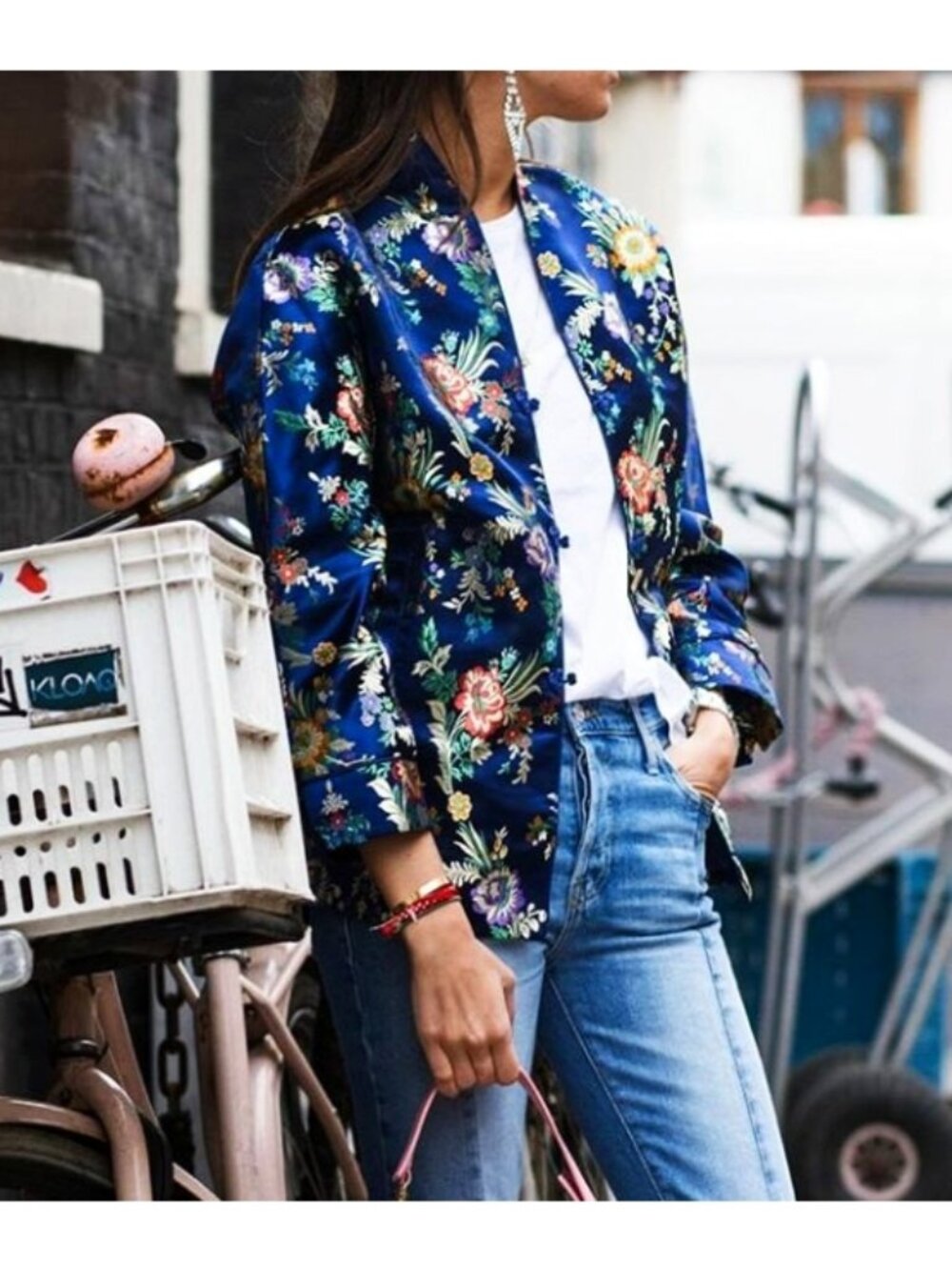 Mango Floral Embroidered Kimono Jacket Asian Oriental Chinese Japanese Satin XS